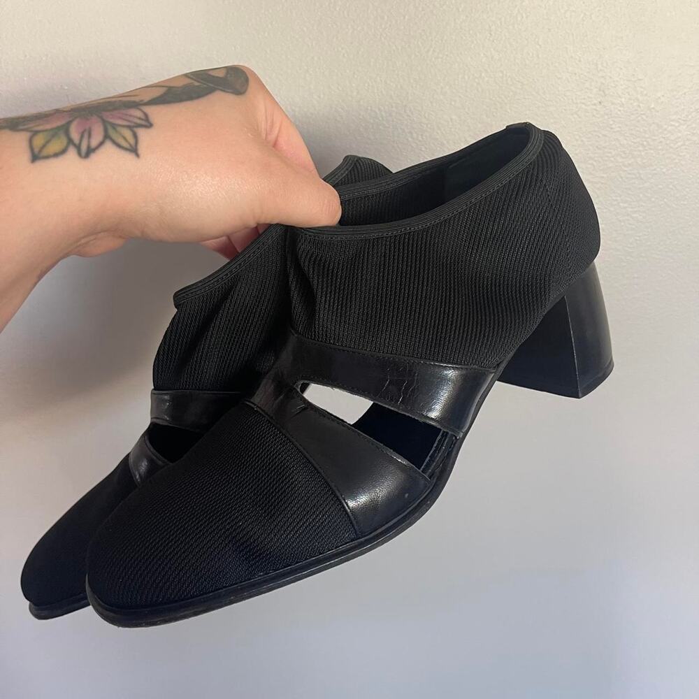 larry stuart collection black mesh and leather heels
